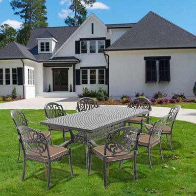 9-Piece Set Of Cast Aluminum Patio Furniture With Black Frame And Brown Seat Cushions(Same Sku:W1710S00170)