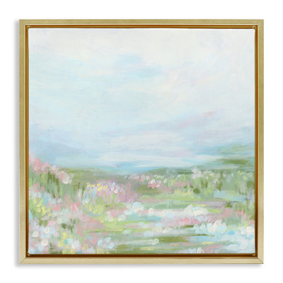 Pastel Flower Field Gold Framed Floater Canvas Wall Art by June Erica Vess