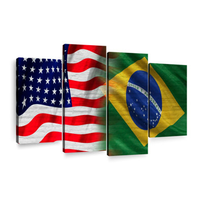 Drapeau des États-Unis et du Brésil, reproduction d'art sur toile