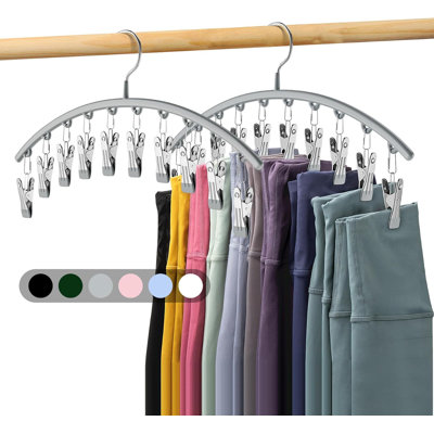 Metal Yoga Pants Hanger W/Rubber Coated 2 Pack W/10 Clips Hold 20 Leggings, Hangers Space Saving Hanging Closet Organizer-Grey