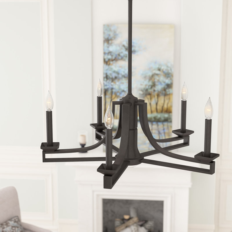 Dedham 5 - Light Steel Dimmable Chandelier, Bronze