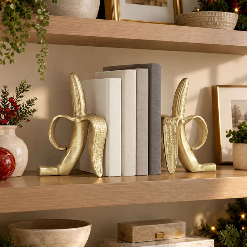 8.75" H Gold Aluminum Banana Bookends
