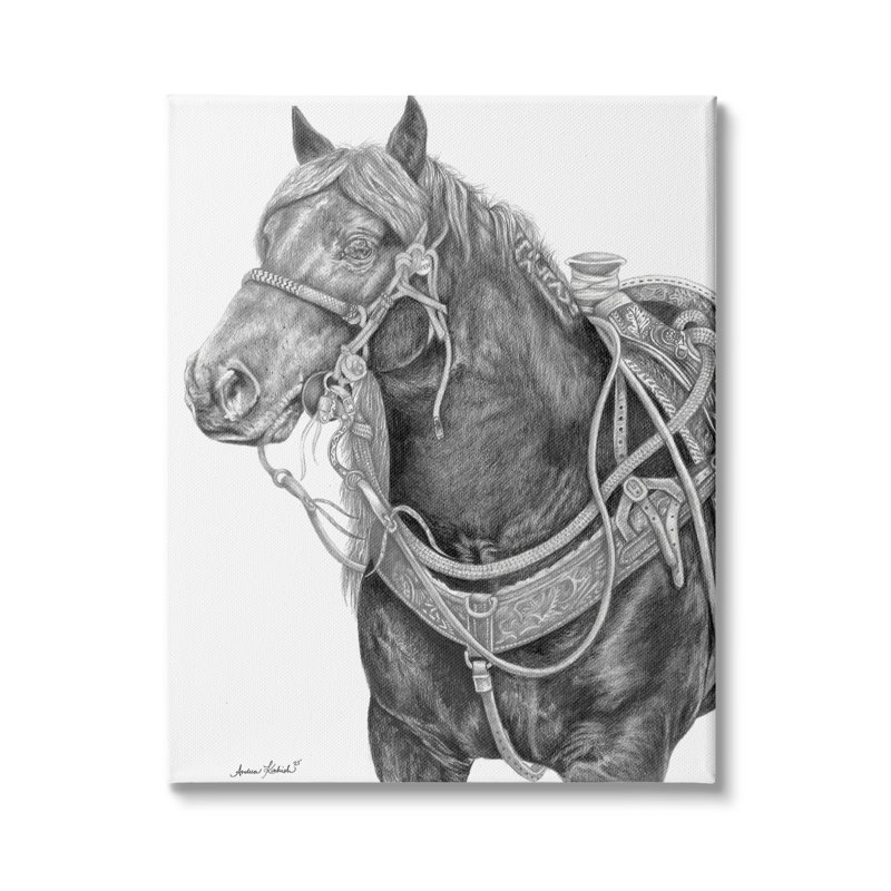 «Riding Horse Portrait Minimal Elegant Mark» par Andrea Kochish - impression, Toile tendue, H 20 po x l 16 po