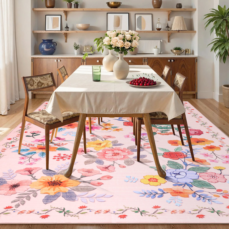 Machine Washable Area Rug for Living Room - Vintage Aesthetic, Non-Slip, mark Resistant, Low-Pile, Soft & Non-Shedding Carpet for Dining Room or Bedroom Décor