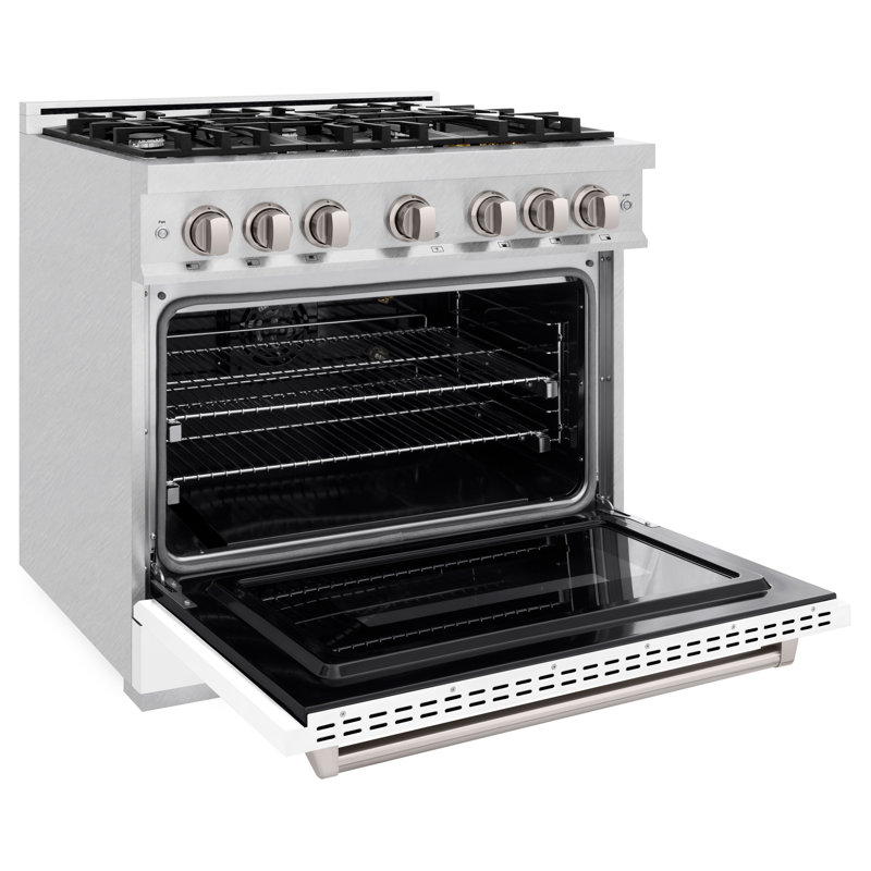ZLINE 36 in. 5.2 cu. ft. Classic Gas Range with 6 Burner Cooktop and Convection Gas Oven in Satin Stainless Steel with Door