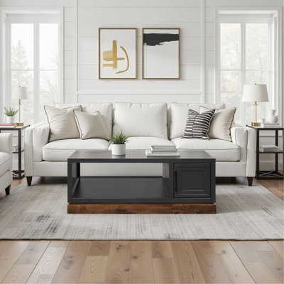 Table basse, 48 po Nora, aucun assemblage requis, finition noire et whisky