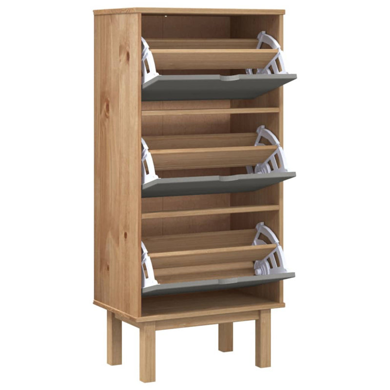 6 Pair Shoe Storage Cabinet, Gray/Bronw