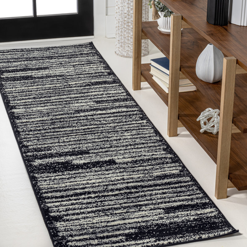 Tapis noir / crème Mahit, Tapis de couloir 2 pi 2 po x 8 pi