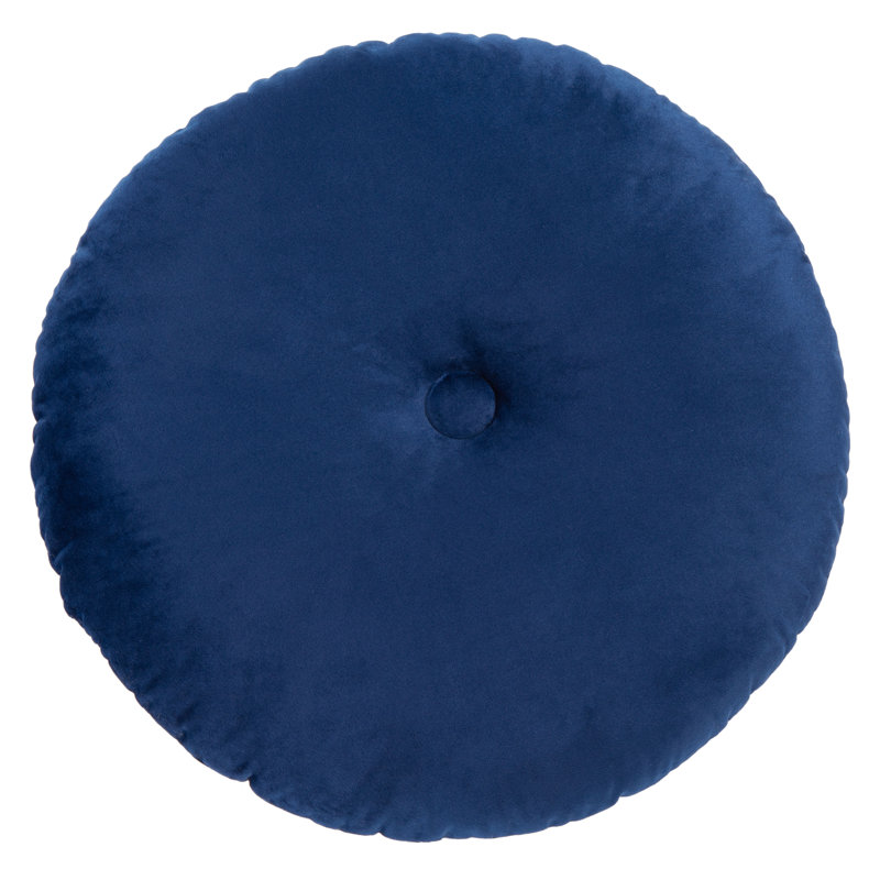 Navy Blue Round Tufted Accent Pillow with Polyfill
