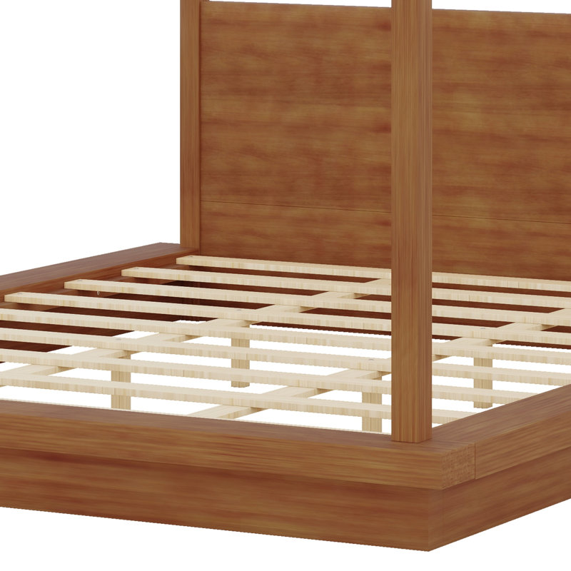 Lit plateforme à baldaquin en bois avec tête de lit Farmhouse, Brun