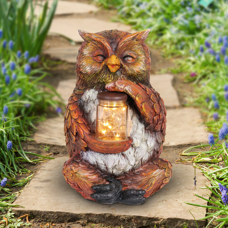 Statue solaire hibou solaire avec des lucioles encastrées
