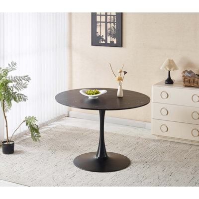 Table de salle à manger Mid-Century Tulip pour 4-6 personnes avec plateau rond en MDF et base piédestal