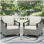 Ensemble de 2 chaises longues d'extérieur en osier gris avec coussins beiges pour véranda ou terrasse