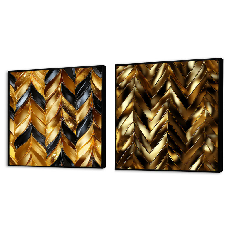 Halstead - Ensemble de 2 collages carrés à formes abstraites, Cadre flottant noir, H 16 po x l 33 po