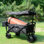Chariots pliables avec wagons de 140 L pliables avec auvent amovible, chariot pliable avec roues pour tout-terrain avec frein, chariot pliable avec sac isotherme, pour le camping