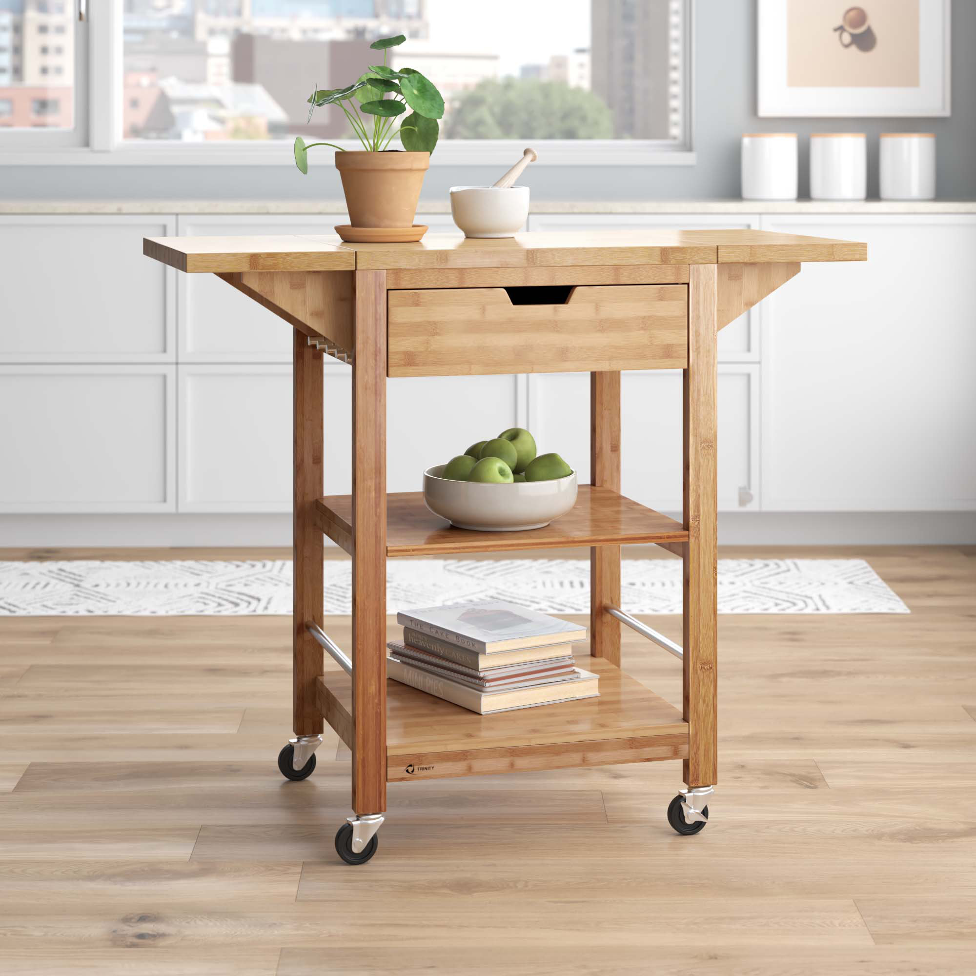 Trinity Home Entertainment Bamboo Kitchen Cart with Drop Leaf