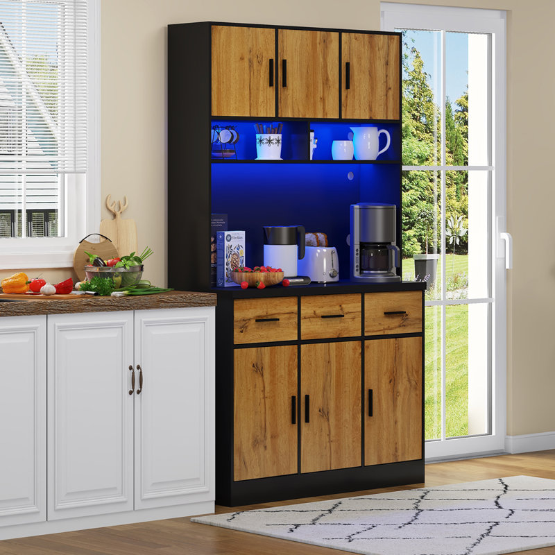 180cm Kitchen Pantry, Black/Natural