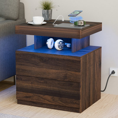 Chappa Manufactured Wood Nightstand with Wireless Charging Station, LED Light and 2 Drawers