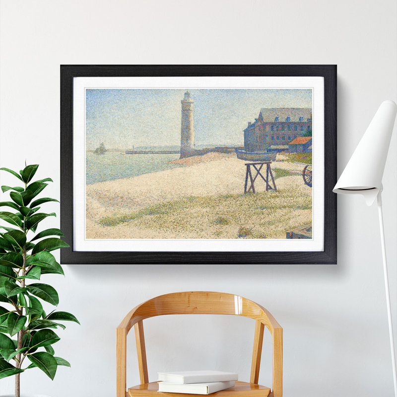 The Lighthouse at Honfleur by Georges Seurat - Picture Frame Painting, 27cm H x 36cm W x 2cm D, Black
