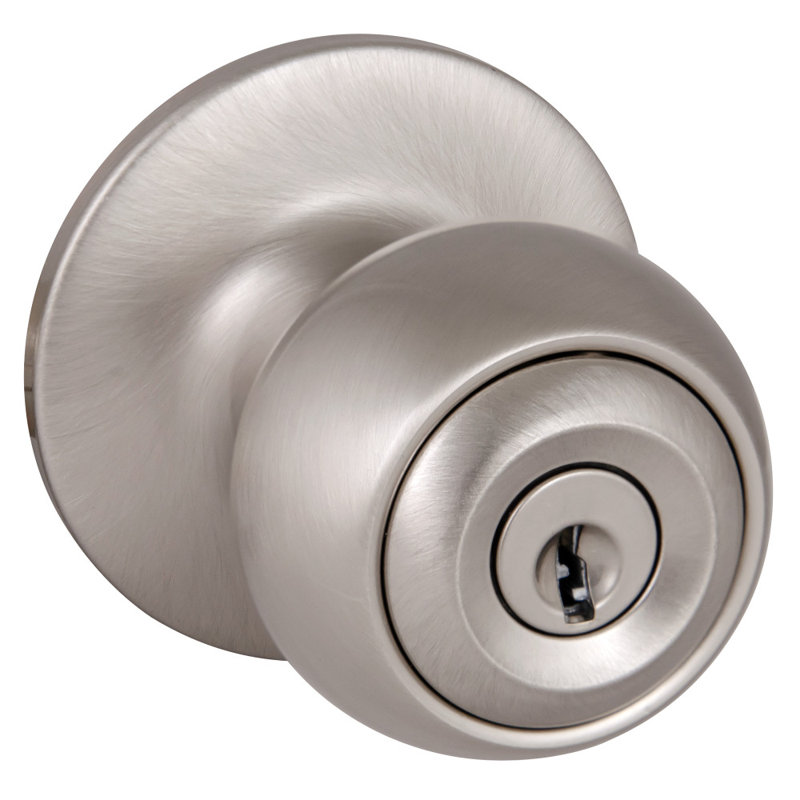 Ball Keyed Entry Door Knob, Satin Nickel