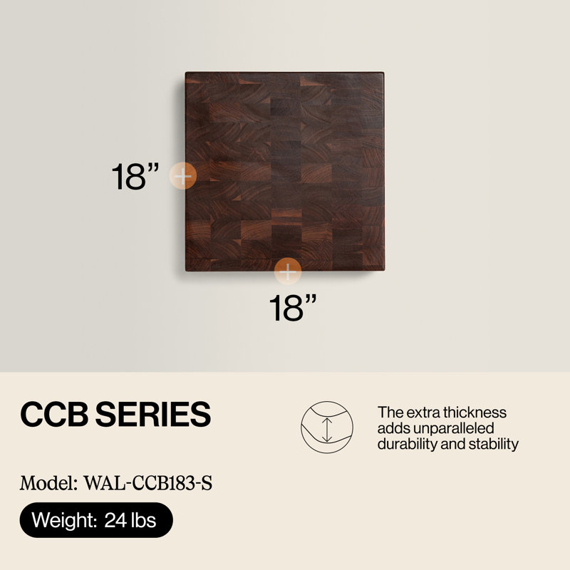 John Boos Chinese Cutting Board 3" End Grain Reversible, Walnut, 18'' x 18''