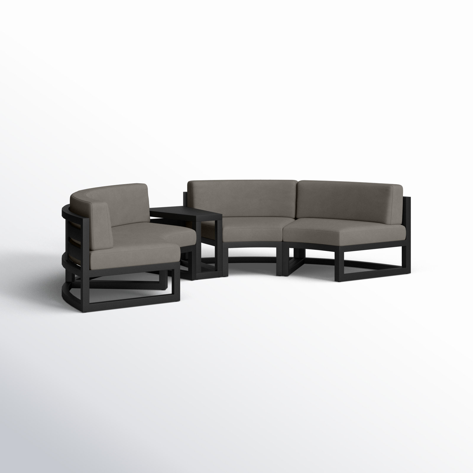 Bergeron Outdoor Curved Patio Sectional with Sunbrella Cushions, Canvas Charcoal Sunbrella® Canvas, Black