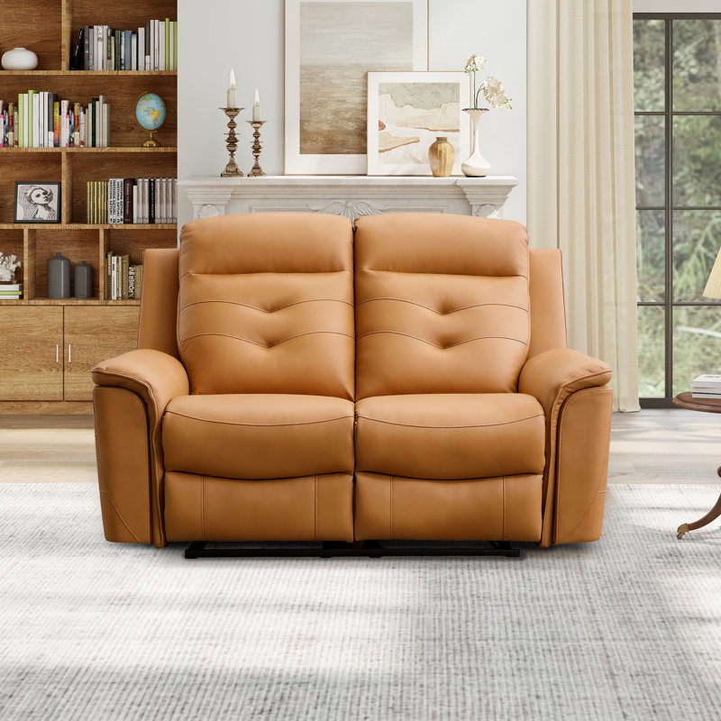 64.56" Wide Modern Premium Faux Leather Upholstered Power Reclining Loveseat With USB, Orange