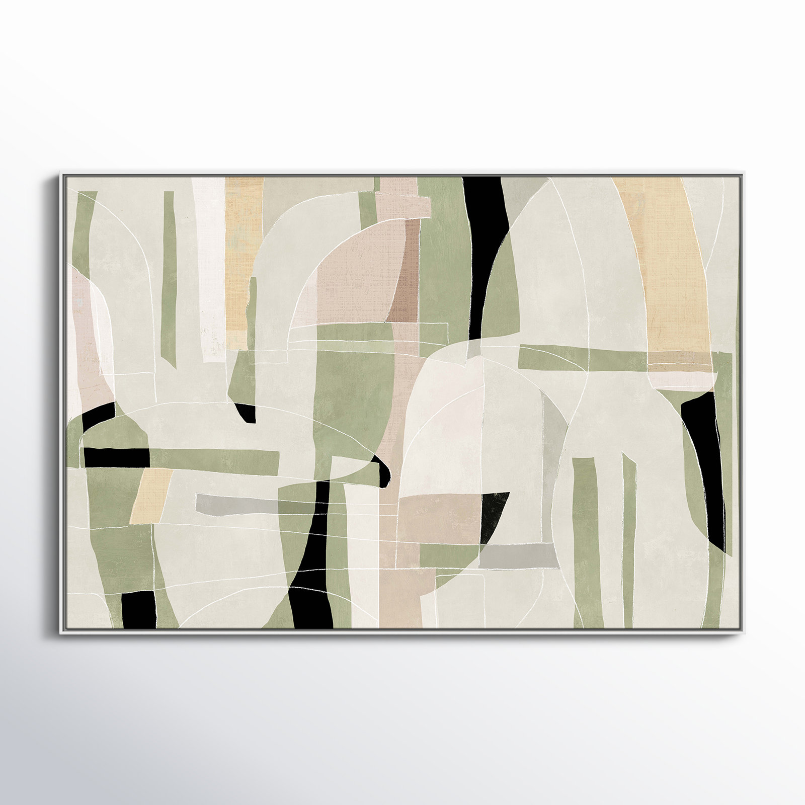 Sunny Barcelona - Floater Frame Canvas, 61.5" W x 41.5" H, White