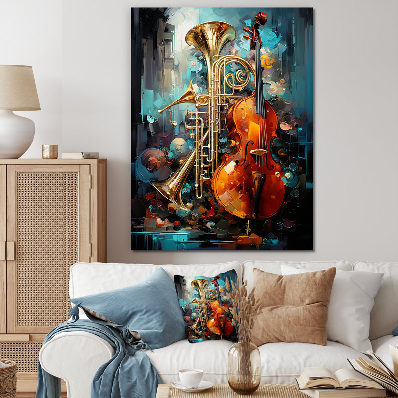 «Trombone Violen Tribute Jazzed Jade» sur toile, H 32 po x l 24 po x P 1 po, Toile tendue