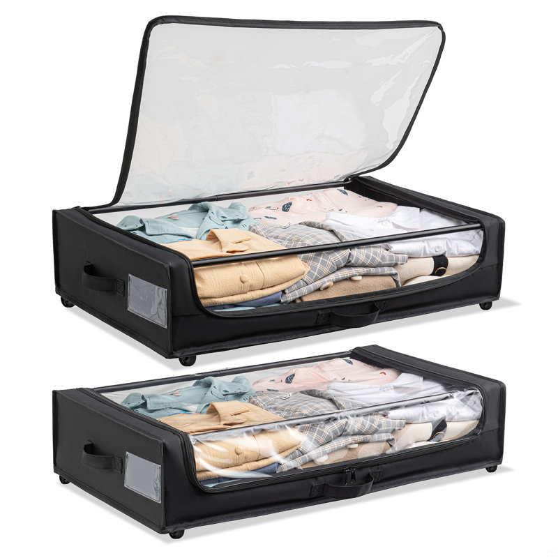 Ensemble de 2 contenants roulants de rangement sous le lit avec couvercle transparent, conception polyvalente peu encombrante et roulettes multidirectionnelles Smooth-Glide