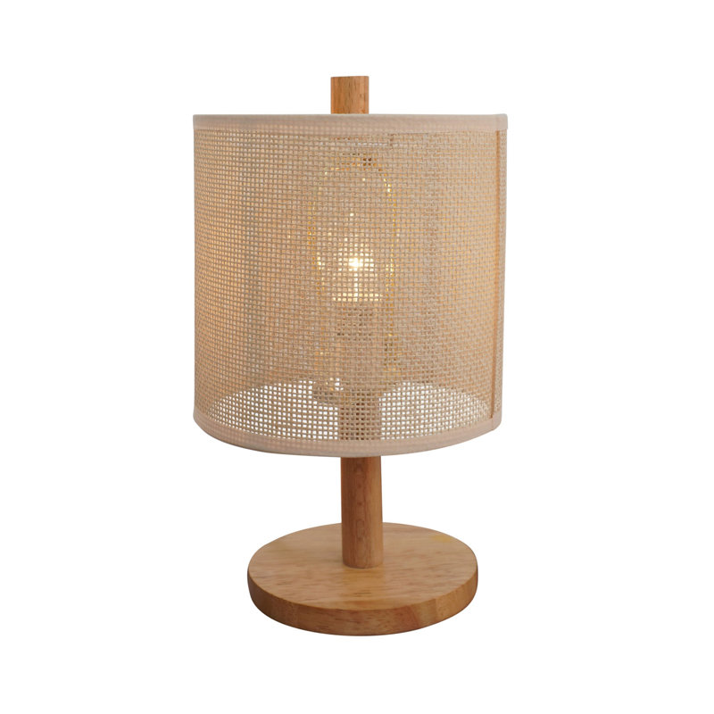 Lampe de table Levio, base en bois de chêne naturel avec abat-jour en lin, matériau de tissage 110-120 V