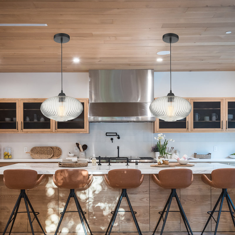 Modern Matte Black Globe Pendant Light with Clear Glass Shade