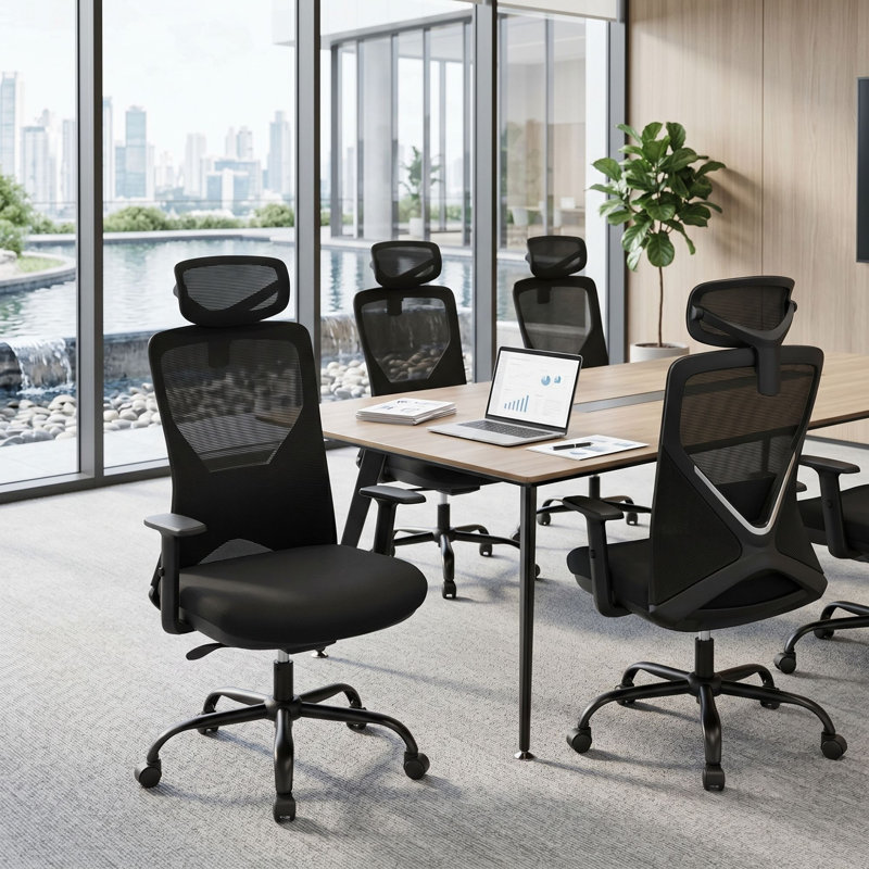 Fauteuil de conférence ergonomique, fauteuil de travail avec dossier et coussin en mousse à mémoire de forme, fauteuil de bureau lombaire réglable
