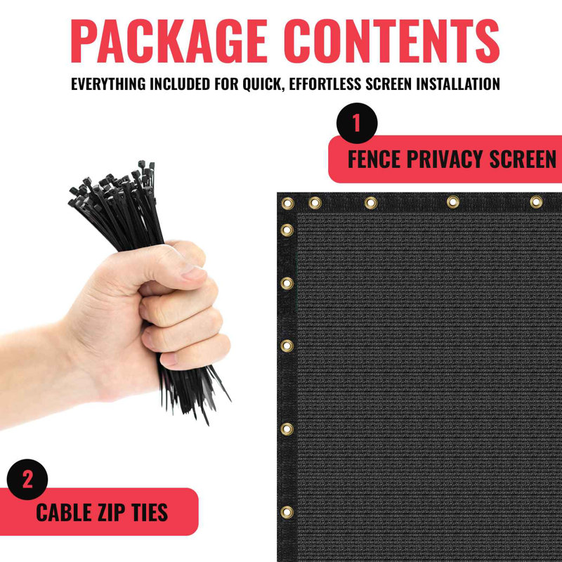 Black Heavy-Duty Polyethylene Privacy Fence Screen with Grommets