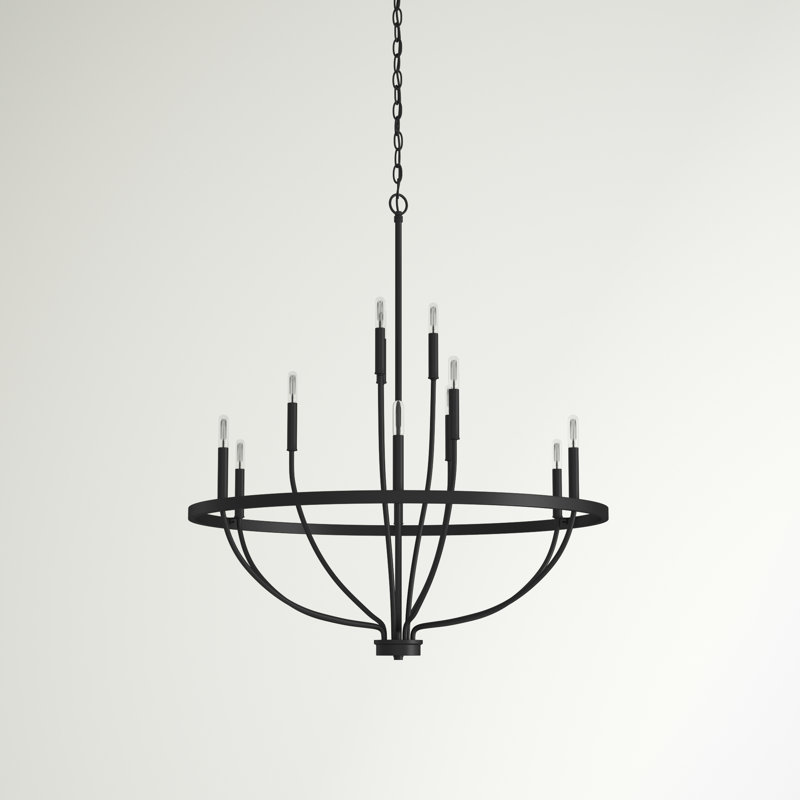 Greyson Dimmable Wagon Wheel Chandelier, Matte Black, 12, 40" H x 40" W x 40" D