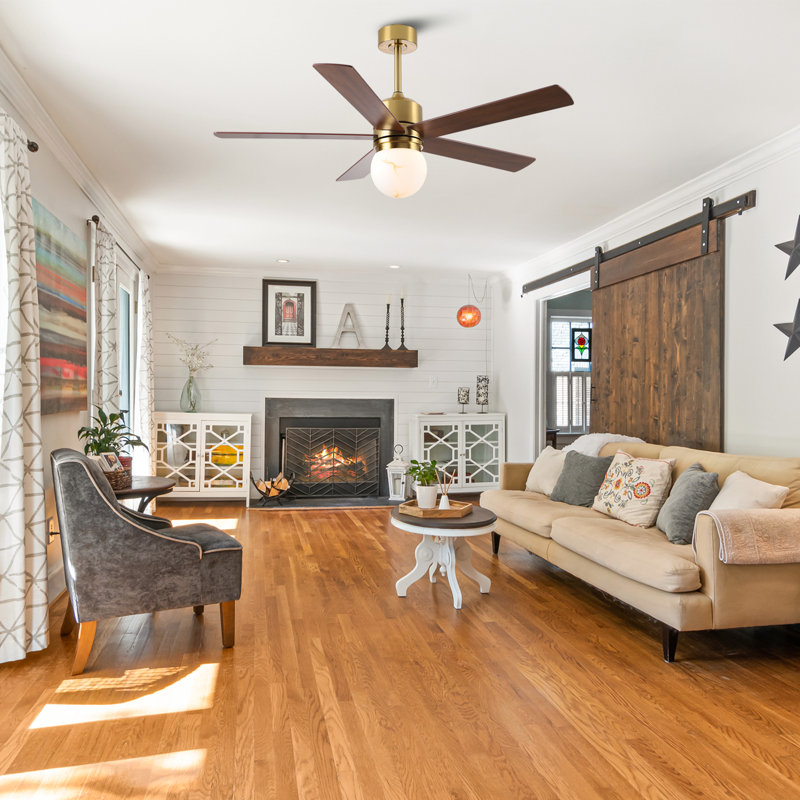 52" Gold Dimmable LED Ceiling Fan With Remote Control, 3 Color Lights, 6-Speed Reversible DC Motor, Double-Sided Wood Blades, 4"/10" Downrods
