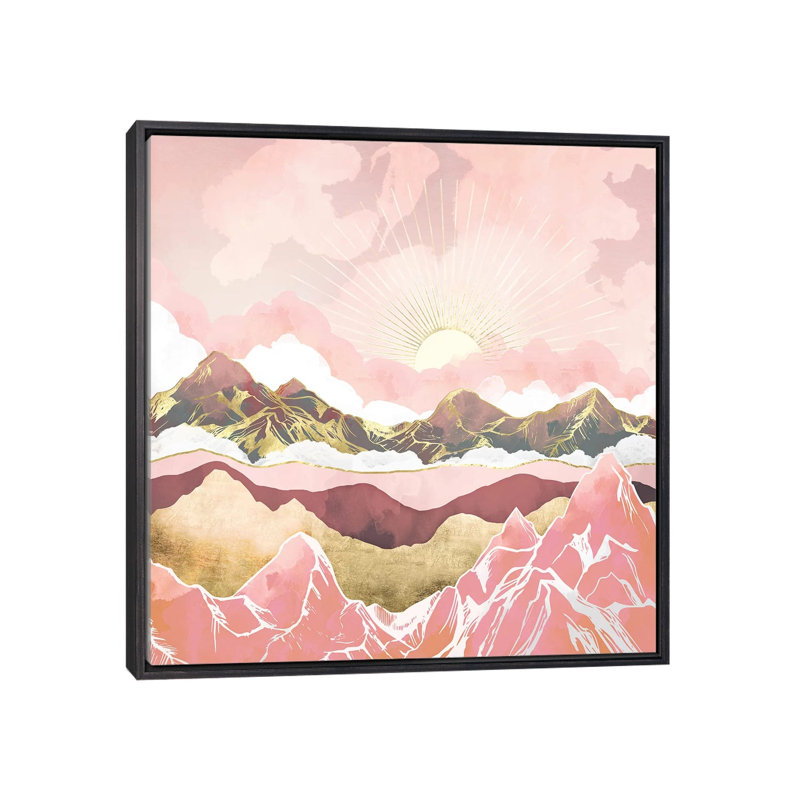 Blush Summer Sunrise - impression d'art graphique, 37" H x 37" W x 1.5" D, Aucun mat, Toile avec cadre noir patiné