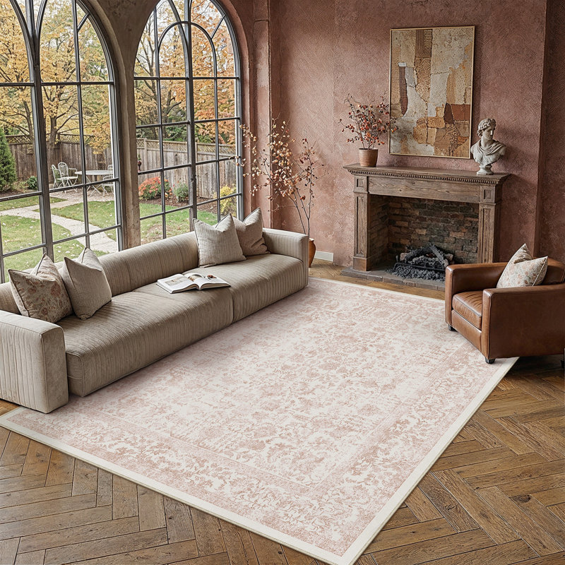 Tapis rose lavable Lilah, Rose, Rectangle 9 pi x 12 pi
