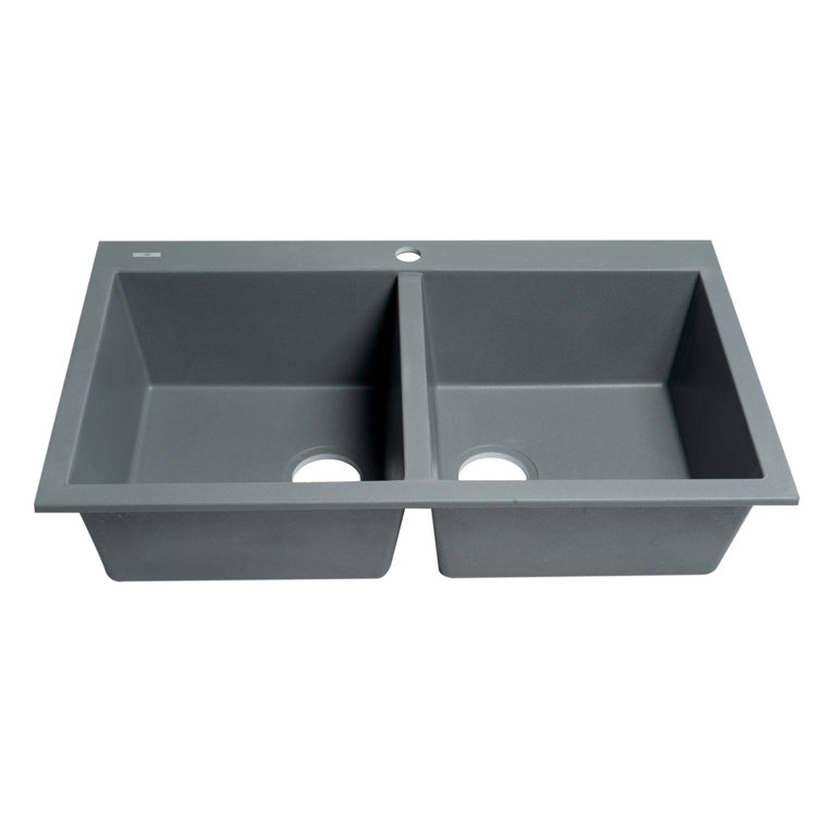 33.88'' L Drop-In Double Bowl Granite Kitchen Sink