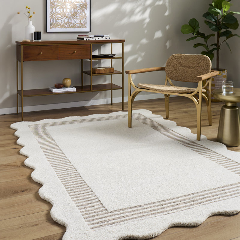 Abstract Wool Hand Tufted Area Rug, Ivory, Taupe, Rectangle 107 x 168 cm