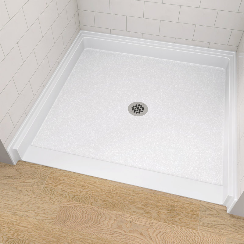 L 38 po x P 38 po ADA Base de douche en acrylique sans barrière blanche brillante carrée avec bonde centrale