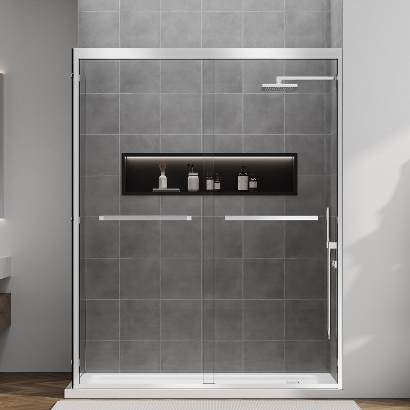 56-60 In.w X 32In.d X 76In.h Framed Rectangle Double Sliding Shower Enclosure,Corner Shower Enclosure,L-Shaped Shower Doors,5/16" (8Mm) Tempered Glass W/Dual Nano Coating Polished Chrome