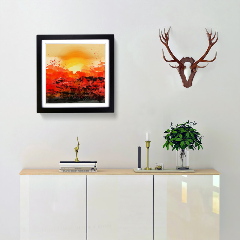 Japanese Sunset Colour Field Painting No.5 - Single Picture Frame Print on Wood, Black