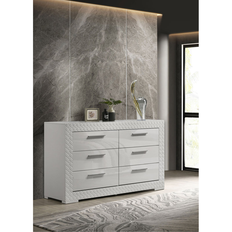 Commode 6 tiroirs ultrabrillante, Blanc brillant