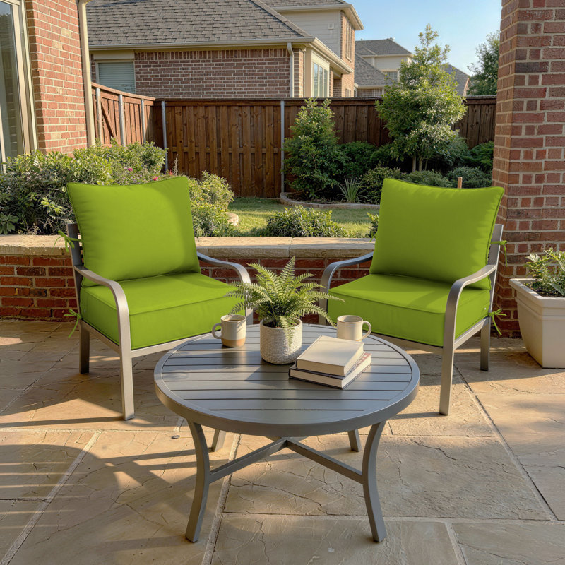 6.5″ Outdoor Replacement Cushion Set, Deep Seating Seat / Back Cushion Set, 24″W X 24″ D, Set Of 2, Grass Green