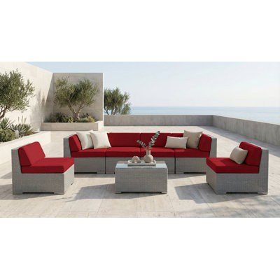 Barneveld Wicker 6 - Person Seating Group with Cushions - No Assembly