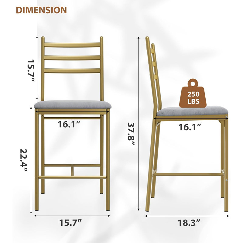Counter Height Barstools with Footrest and Back, Modern Upholstered Bar Chairs, Metal Bar Stools for Kitchen Counter, Island, Counter Bar