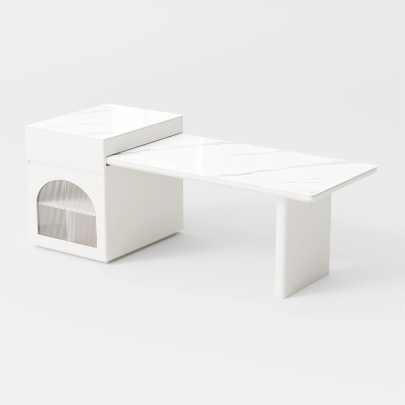Îlot de cuisine 69 "à 89" blanc moderne avec table extensible pour 2 à 4 personnes