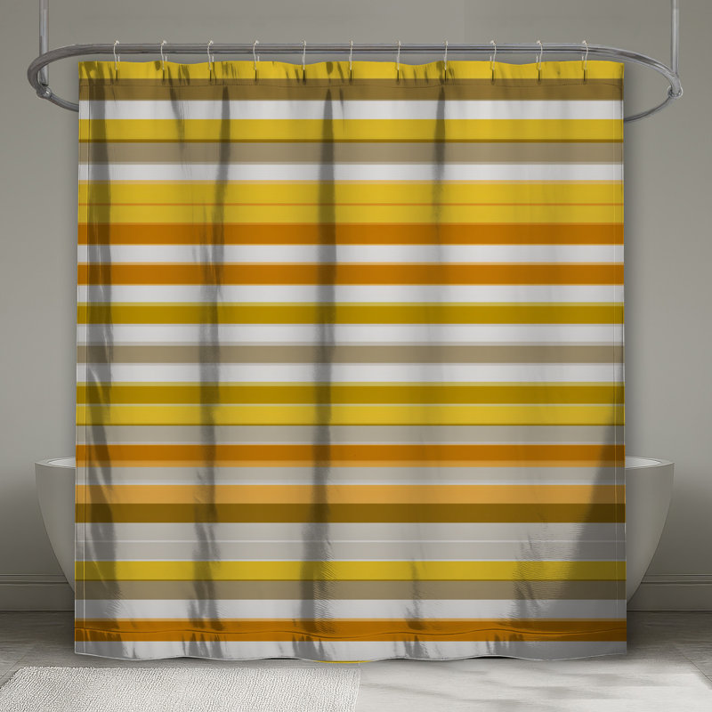 Rideau de douche à rayures jaunes - Motif de décor de salle de bain moderne, 70in W x 84in H