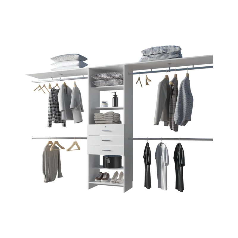 White Modular Closet Organizer System With Hanging Rods